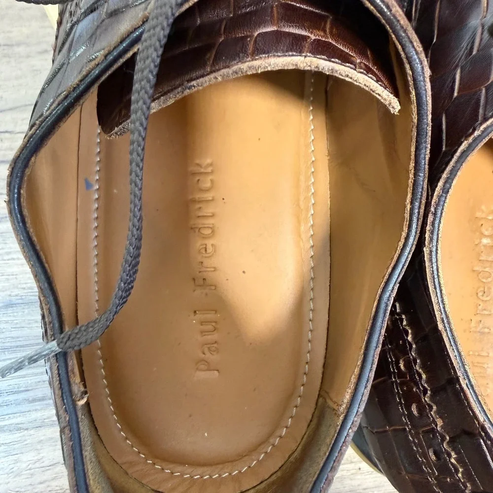 Paul Fredrick Wingtip Sneakers Mens 11 Brown Crocodile Embossed Leather Italy